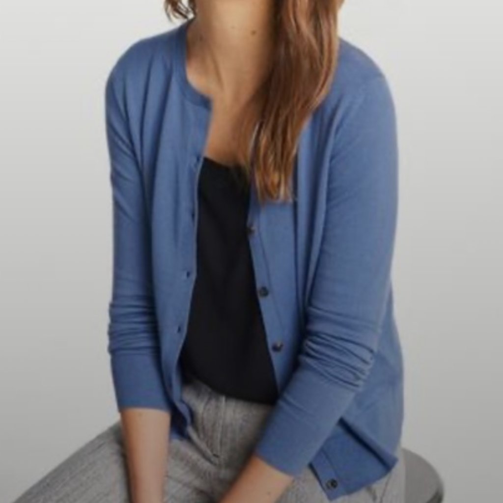 Blue Women's Sweater Crew Neck Cardigan Medium